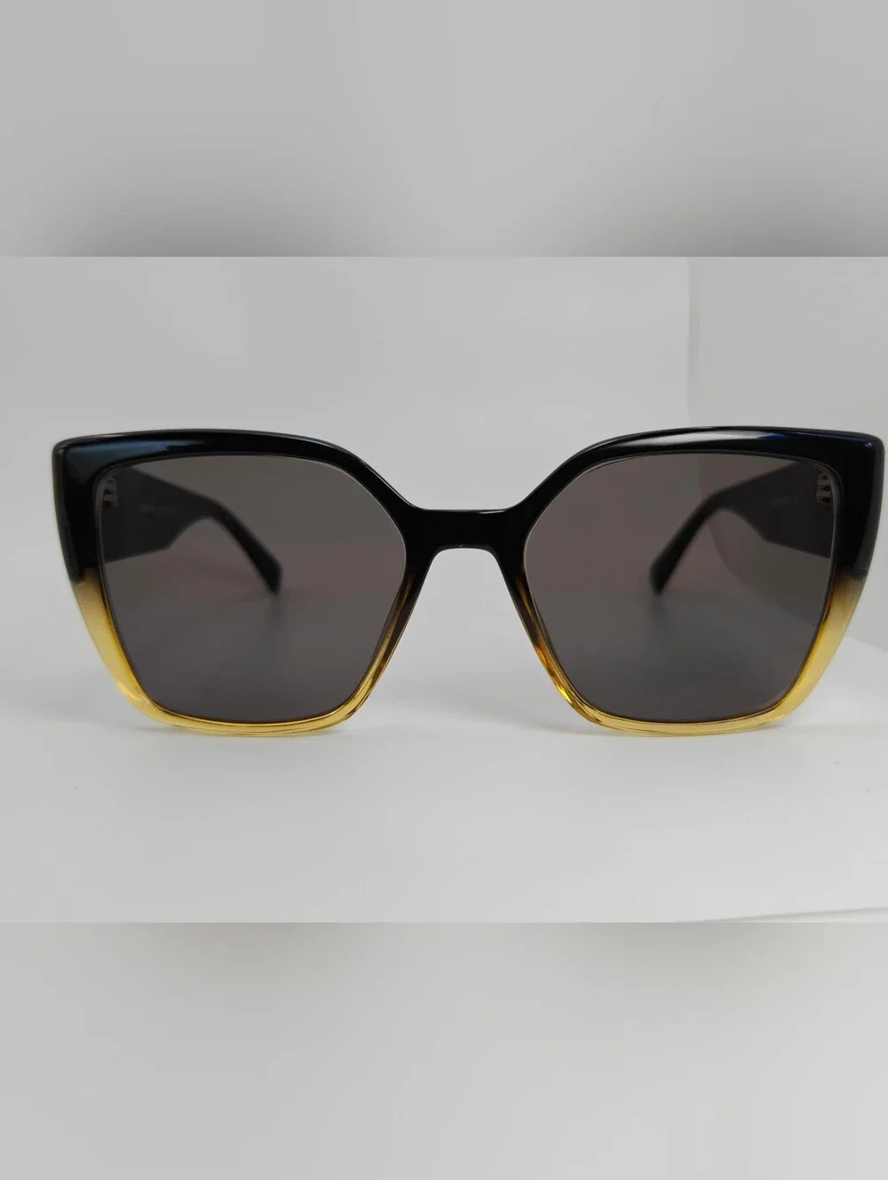 Pierrette. Women's Black to Gold Gradient Cat-Eye Sunglasses.